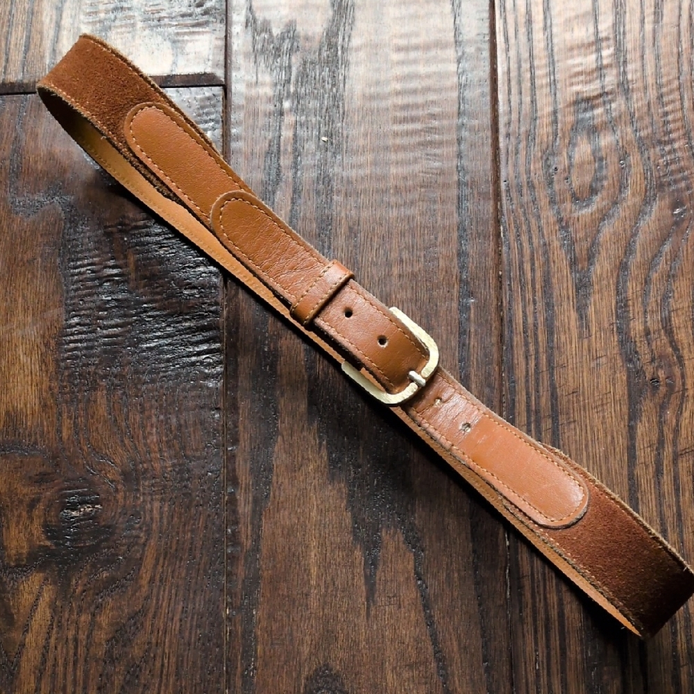 HARNESS HOUSE I Whisky Colored Sueded Split Lined on Saddle Leather Belt, 32/80